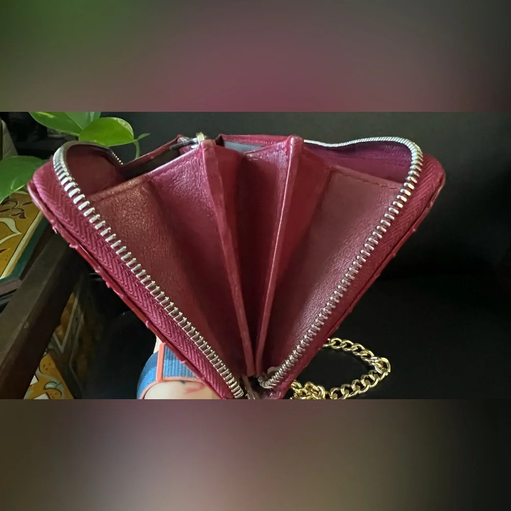 Christian Dior Red Long Zippy Wallet with Crossbody Chain